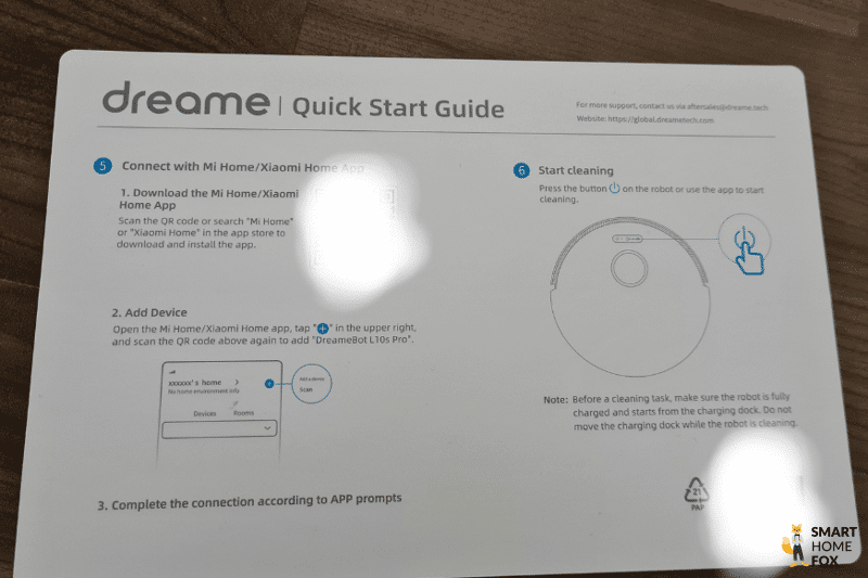 Обратная сторона краткого руководства по эксплуатации Dreame L10s Pro.